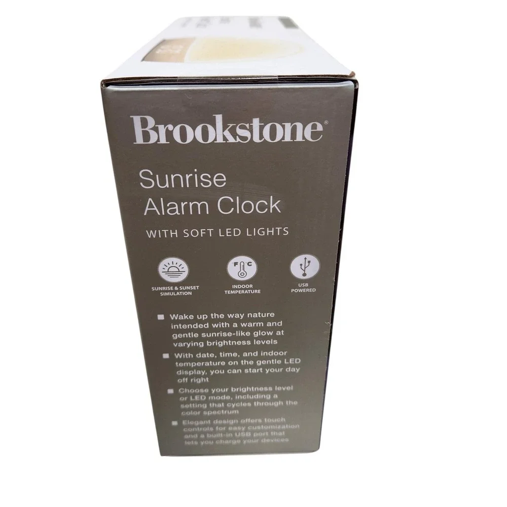 Brookstone Sunrise Alarm Clock Color Changing LED Light USB Bedroom Digital